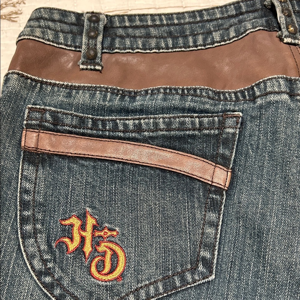 Harley-Davidson Denim Jeans with Brown Leather Trim